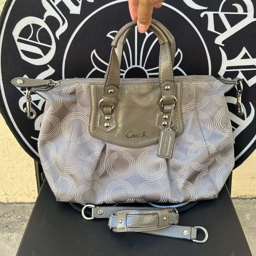 Coach Dotted Op Art Grey Satchel Bag